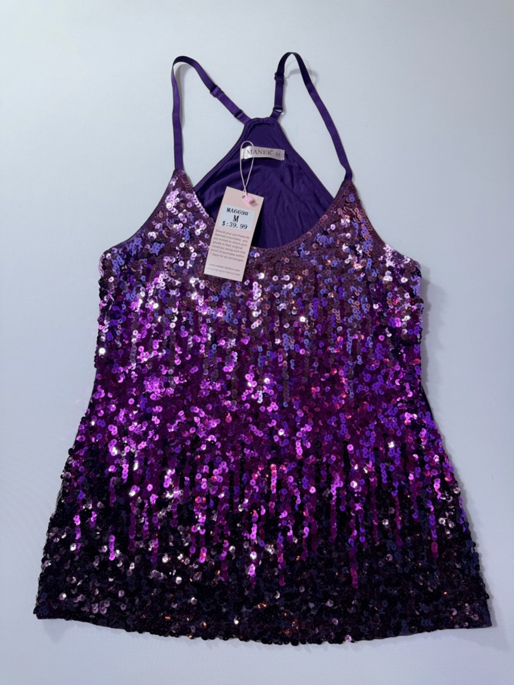 Purple And Black Sequin Front Tank Top - Racerback